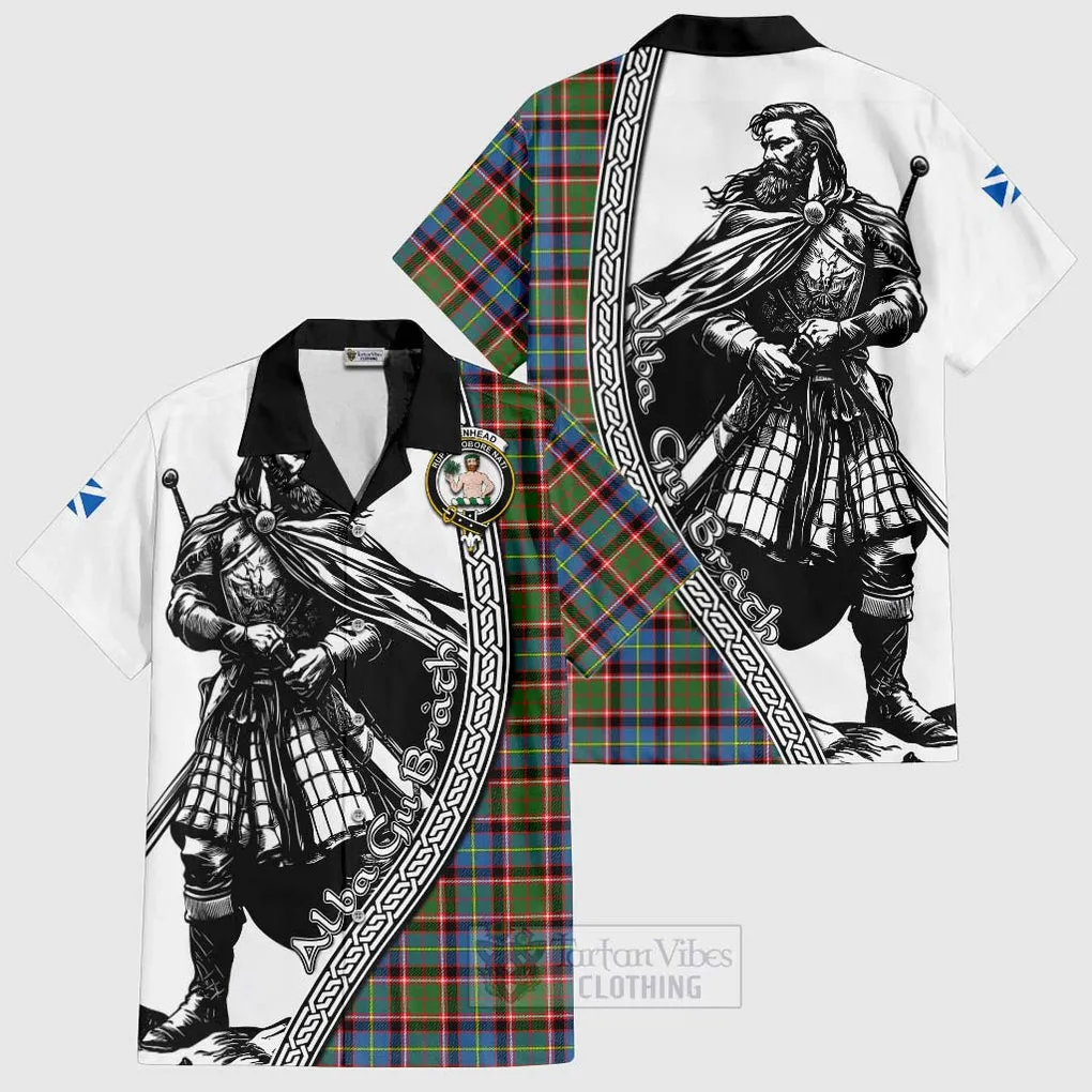 Aikenhead Tartan Clan Crest Short Sleeve Button Shirt with Highlander Warrior Celtic Style