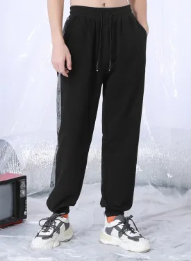 Black Plain Casual Reflective Stripes Jogger Pants