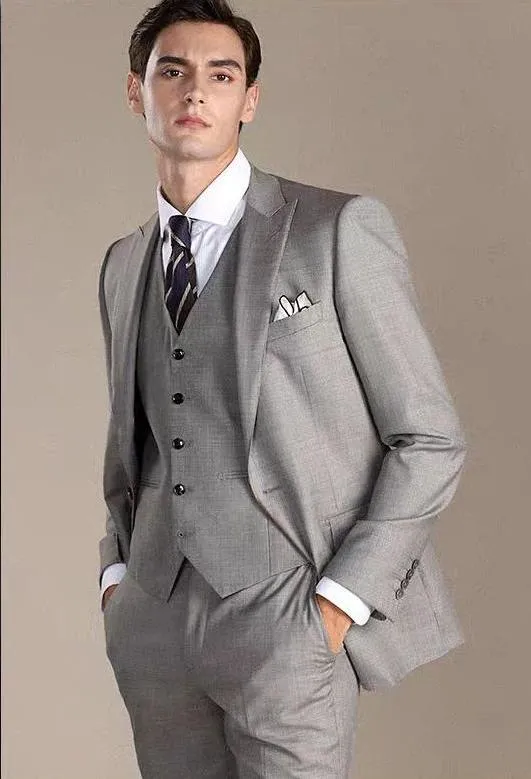Business Men's 3 Pieces Mens Suit Peak Lapel Solid Tuxedos (Blazer vest Pants)