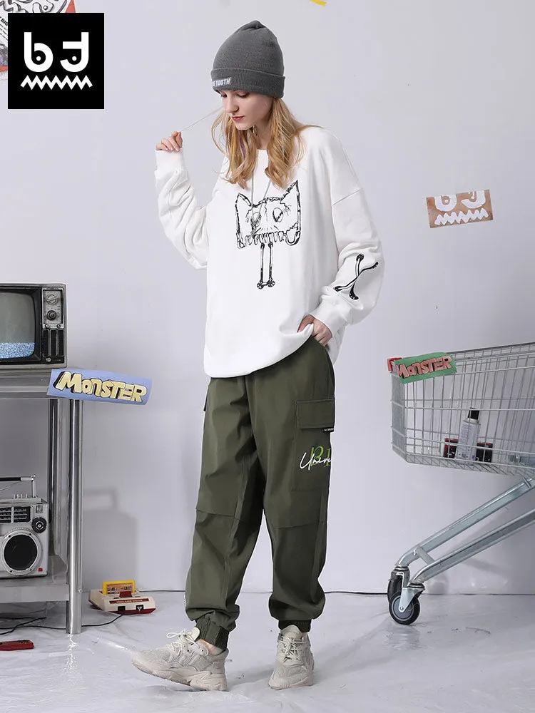 Cargo style letter print loose straight leg stretch leg casual pants
