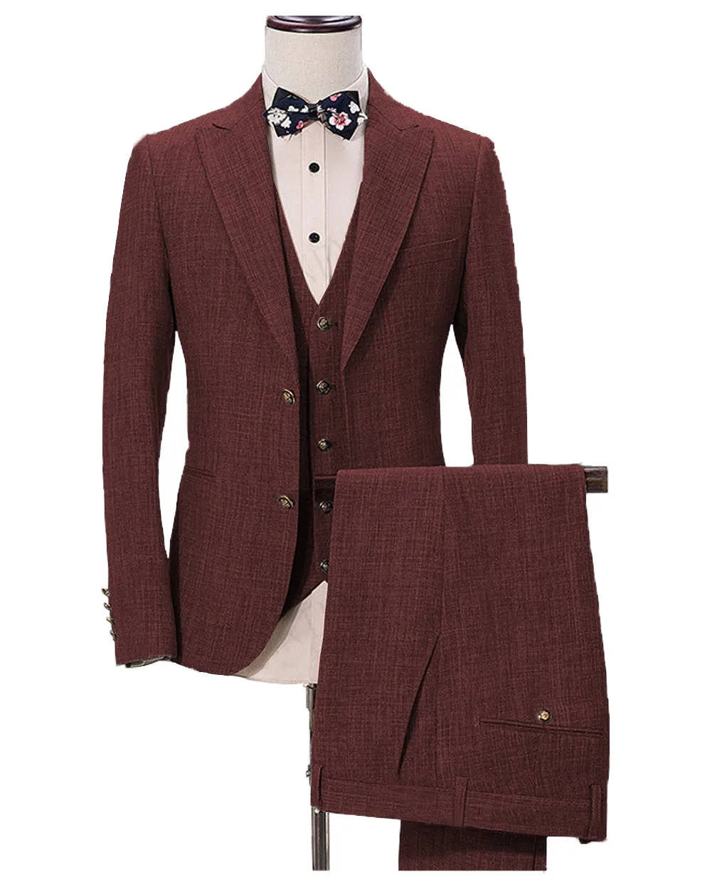 Casual Men's Three-Piece Peak Lapel Wedding Suit for Men (Blazer   Vest   Pants)