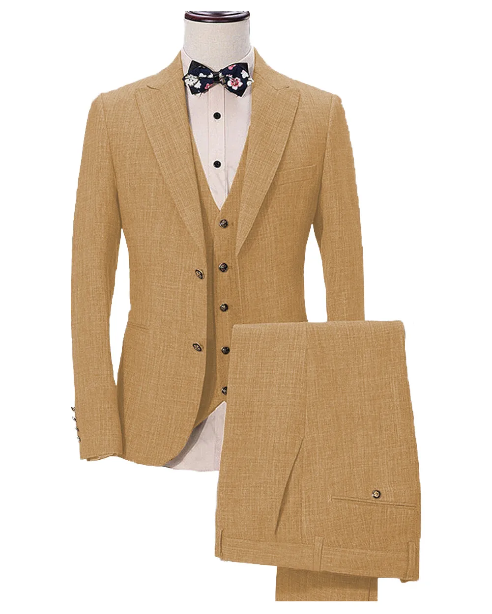 Casual Men's Three-Piece Peak Lapel Wedding Suit for Men (Blazer   Vest   Pants)