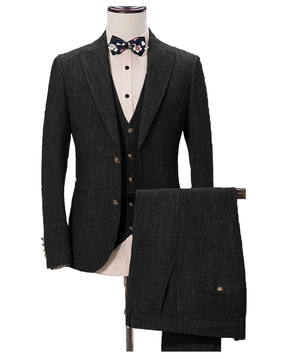 Casual Men's Three-Piece Peak Lapel Wedding Suit for Men (Blazer   Vest   Pants)