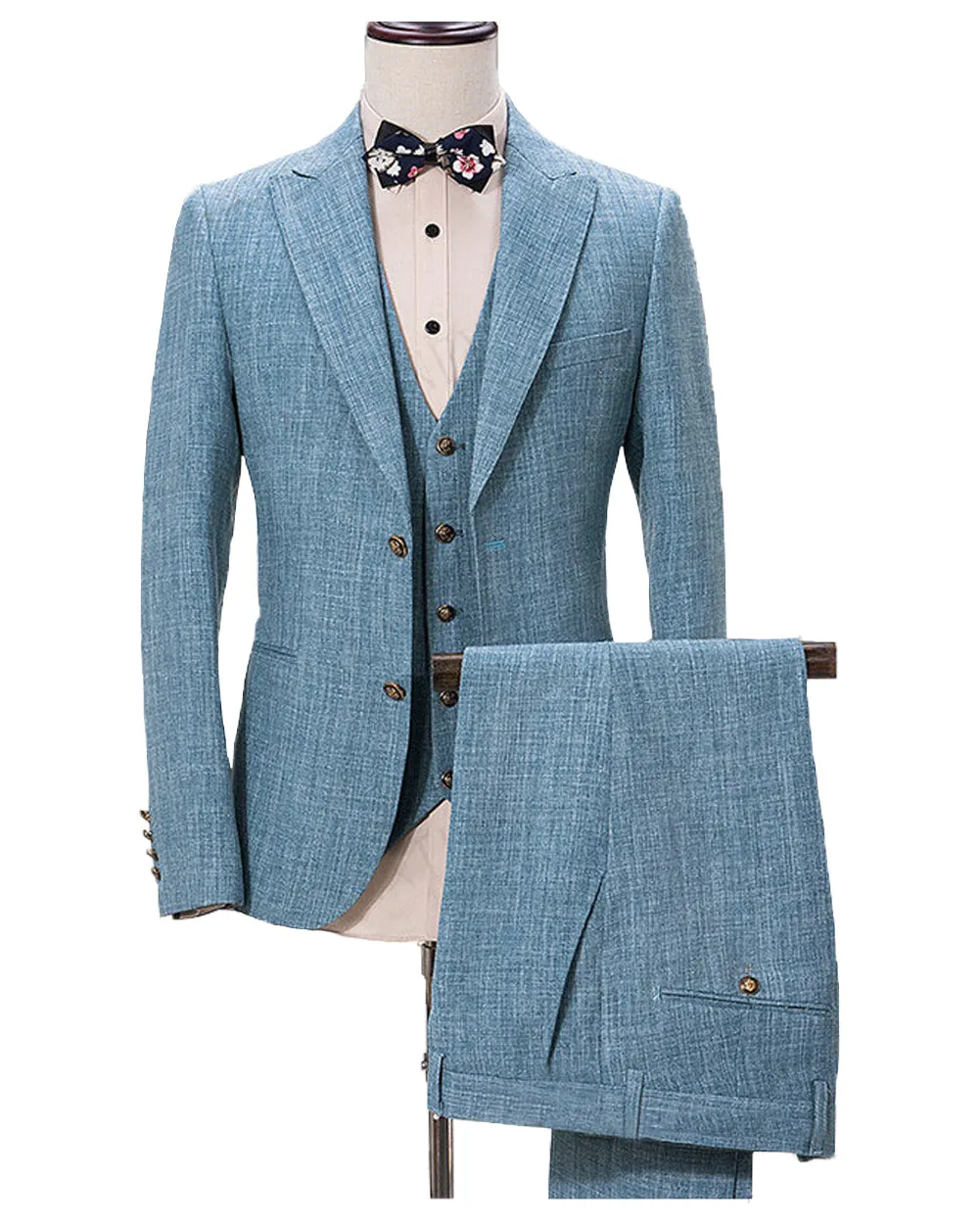 Casual Men's Three-Piece Peak Lapel Wedding Suit for Men (Blazer   Vest   Pants)