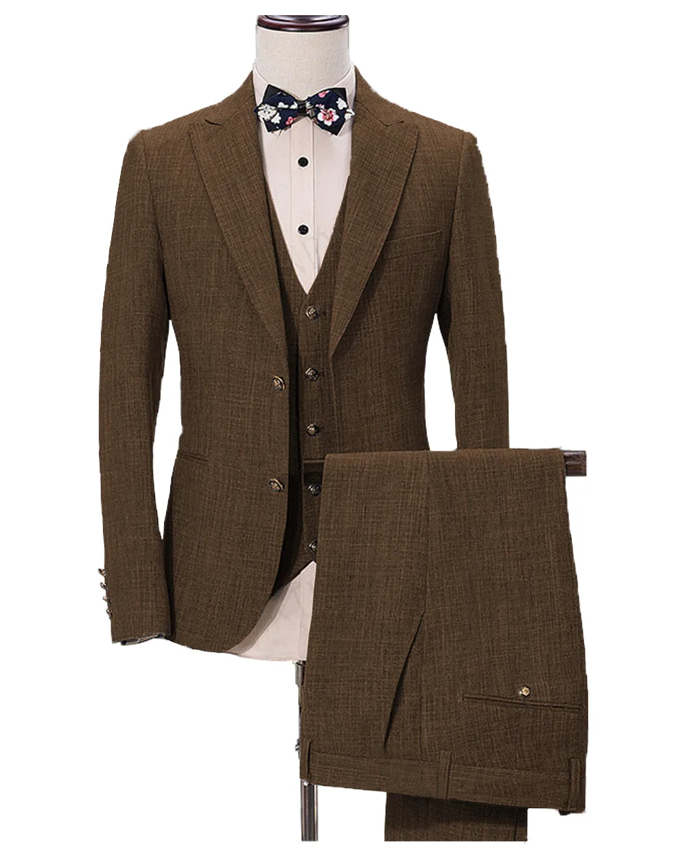 Casual Men's Three-Piece Peak Lapel Wedding Suit for Men (Blazer   Vest   Pants)
