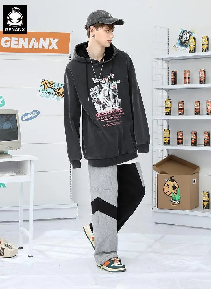 Color Block Patchwork Logo Print Casual Pants