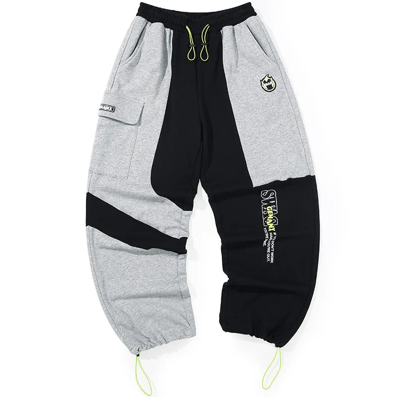 Color Block Patchwork Logo Print Casual Pants