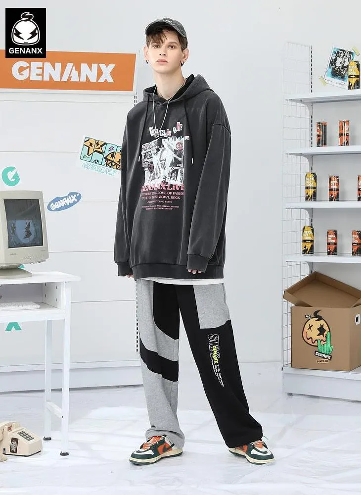 Color Block Patchwork Logo Print Casual Pants