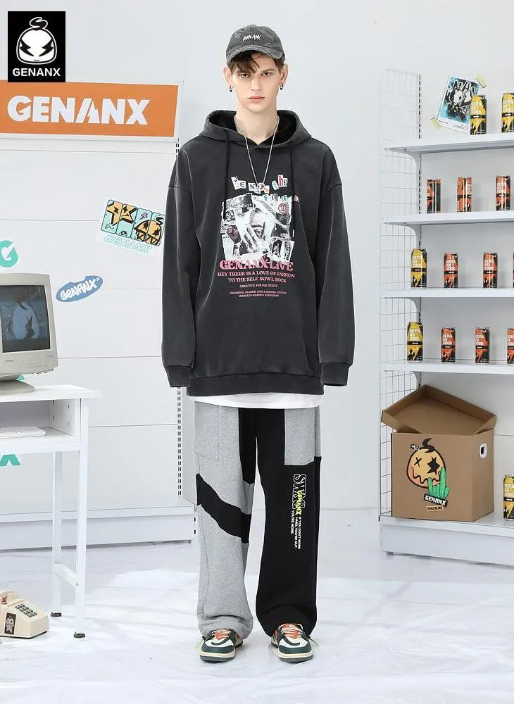 Color Block Patchwork Logo Print Casual Pants