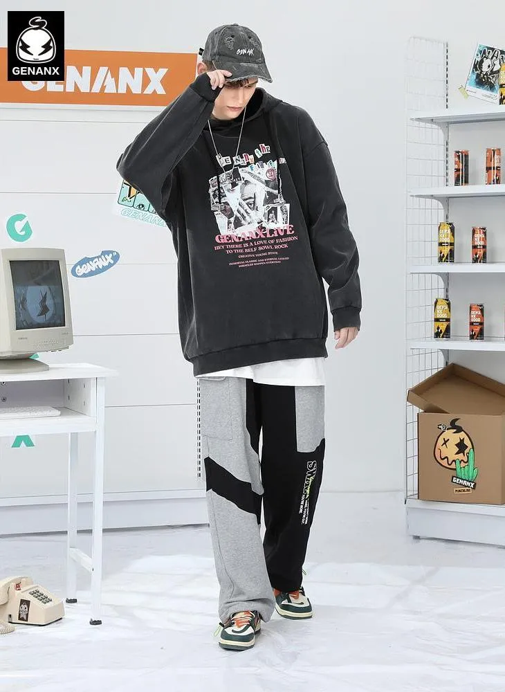 Color Block Patchwork Logo Print Casual Pants