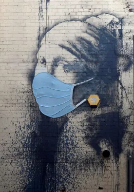 Coronavirus Mask On Girl with a Pierced Eardrum - Banksy - Pop Art