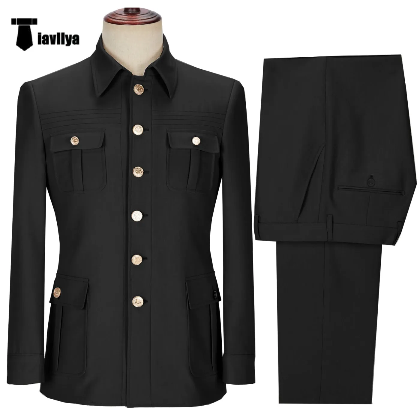 Fashion Men's 2 pieces Mens Suit Stand Lapel Flat Tuxedos (Blazer Pants)