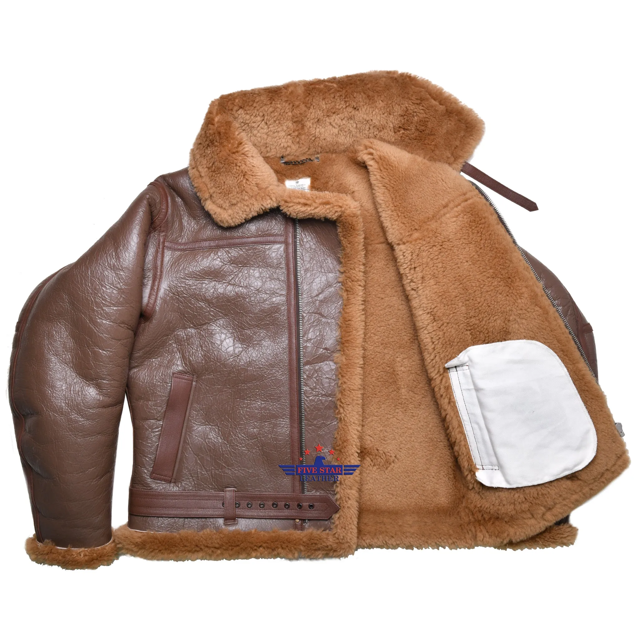 FiveStar Leather Repro R.A.F Bomber Sheepskin Flight Jacket With Side Entry Russet Reinforcements