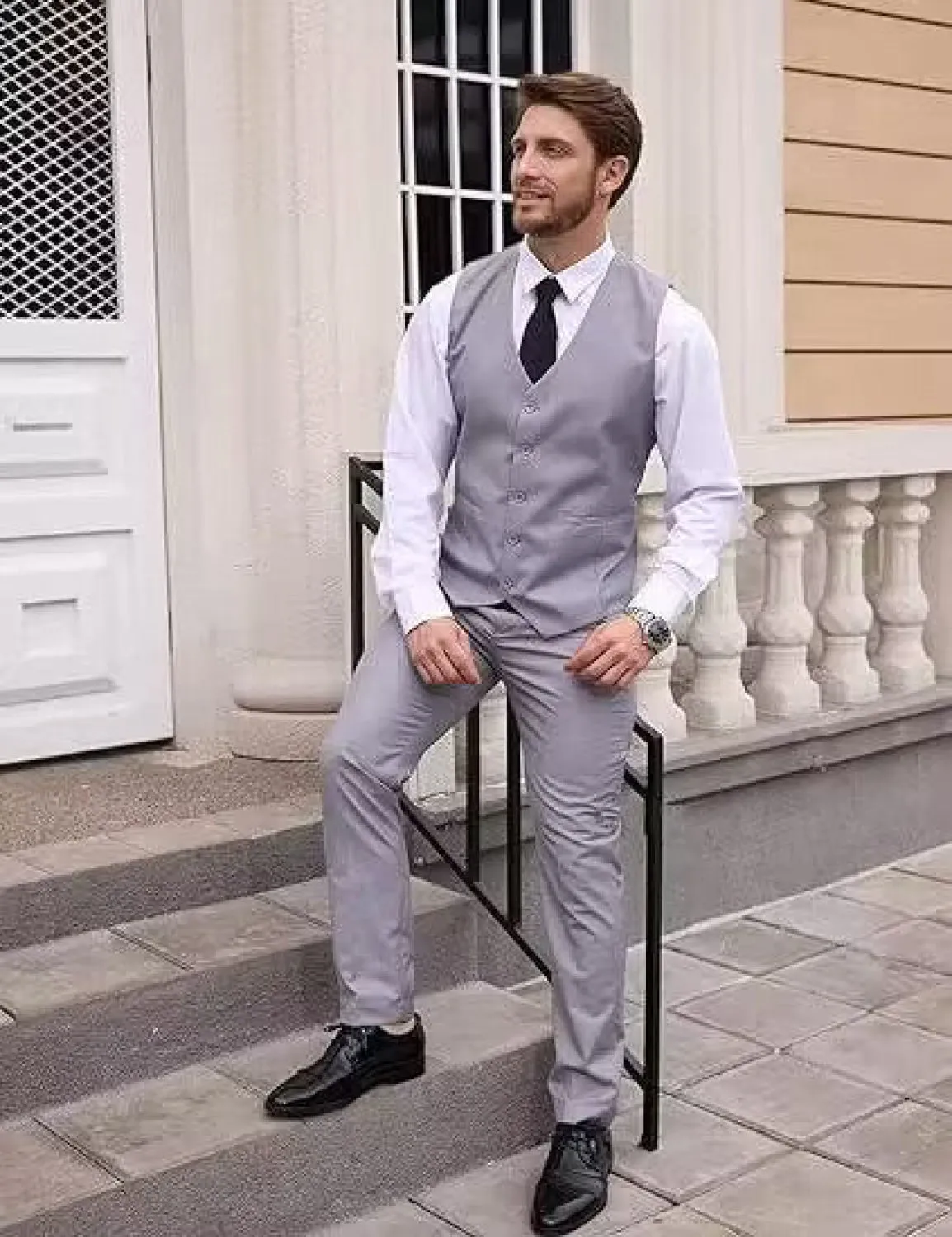 Formal Men's 3 Piece Regular Fit Peak Lapel Flat Men's Suit (Blazer Vest Pants)