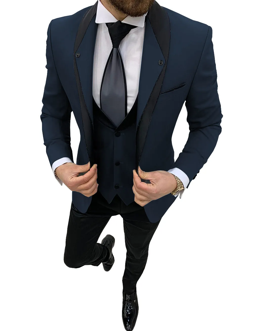 Formal Men's 3 Pieces Mens Suit Shawl Lapel Tuxedos For Wedding (Blazer vest Pants)