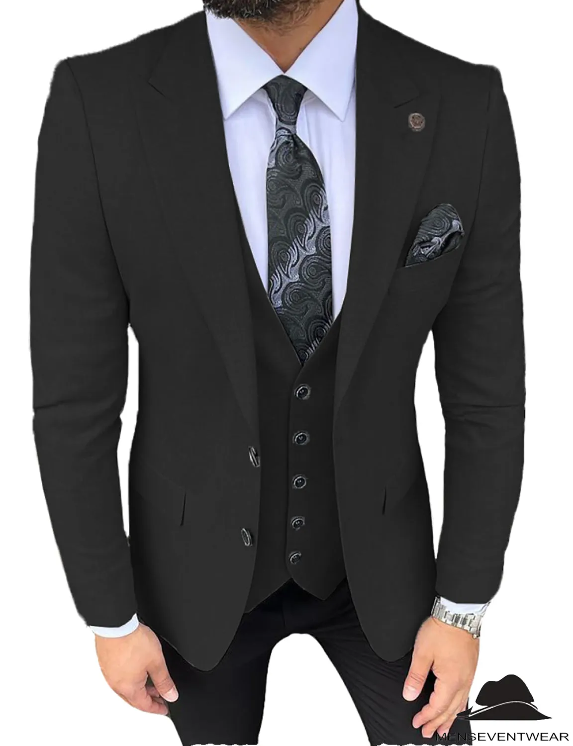 Formal Men's 3 Pieces Slim Fit Solid Color Peak Lapel Tuxedos (Blazer vest Pants)