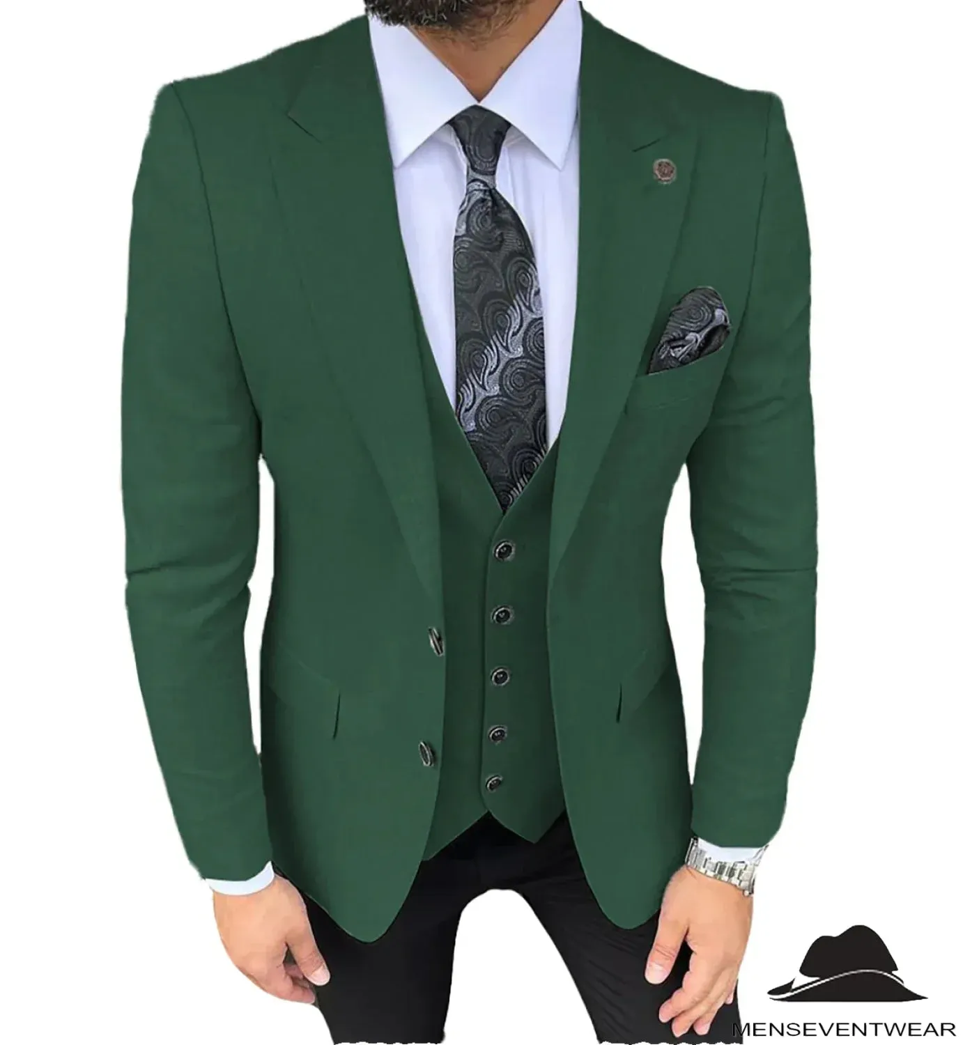 Formal Men's 3 Pieces Slim Fit Solid Color Peak Lapel Tuxedos (Blazer vest Pants)