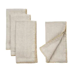 Gold Blanket Stitch Napkins, Linen Grey - Set of 2