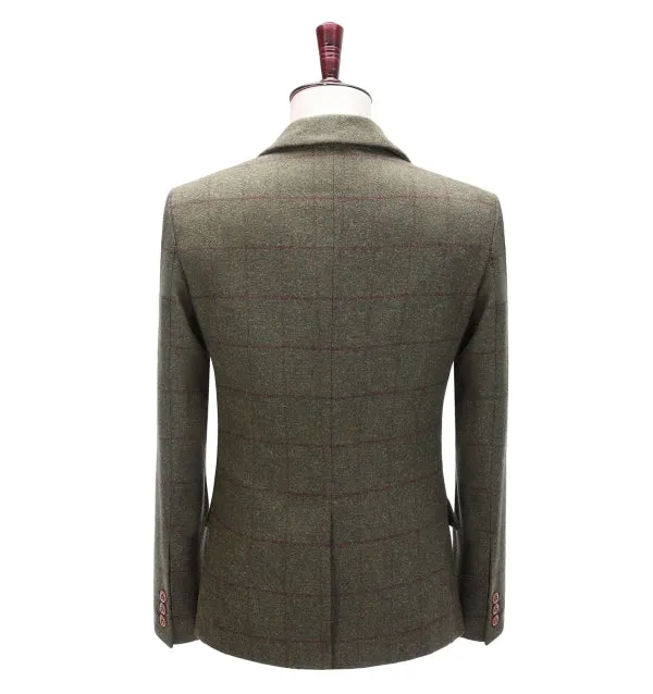 Men's 2 Pieces Formal Green Tweed Plaid Notch Lapel Tuxedos for Wedding(Blazer Pants)