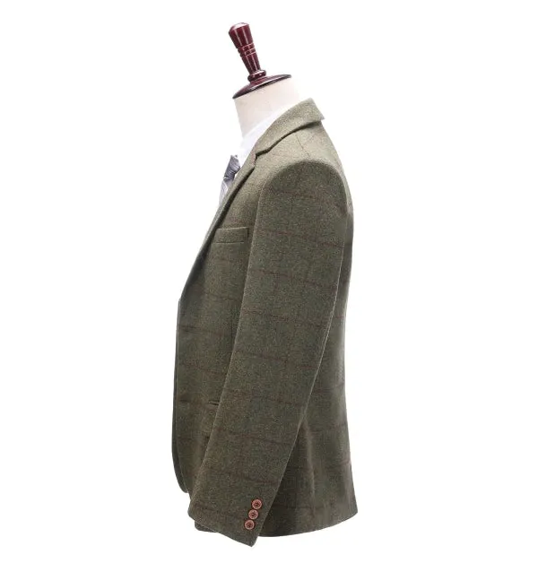 Men's 2 Pieces Formal Green Tweed Plaid Notch Lapel Tuxedos for Wedding(Blazer Pants)