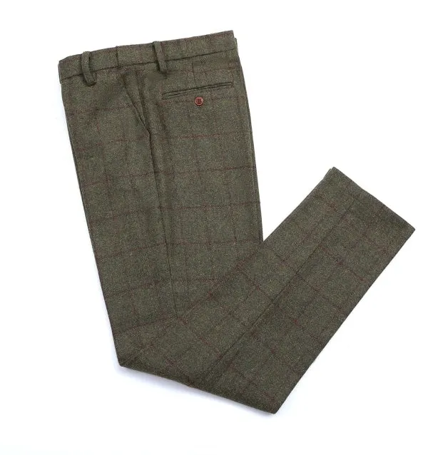 Men's 2 Pieces Formal Green Tweed Plaid Notch Lapel Tuxedos for Wedding(Blazer Pants)