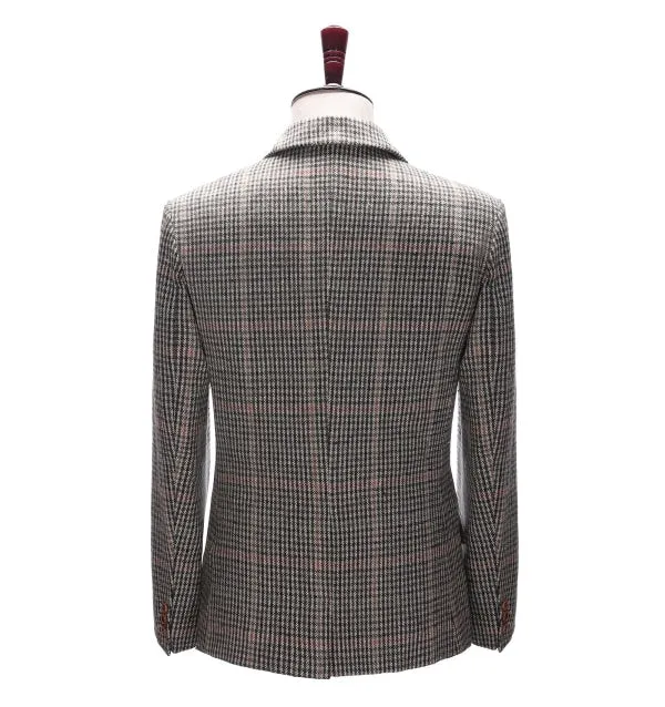 Men's Business 2 Pieces Formal Khaki Plaid Notch Lapel Tuxedos for Wedding(Blazer Pants)