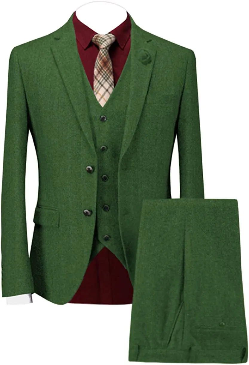 Men's Casual 3 Piece Men's Suit Classic Herringbone Notch Lapel Tuxedo (Blazer   Vest   Pants)