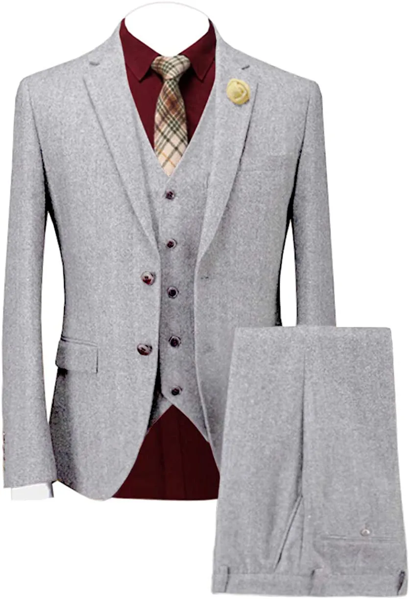 Men's Casual 3 Piece Men's Suit Classic Herringbone Notch Lapel Tuxedo (Blazer   Vest   Pants)