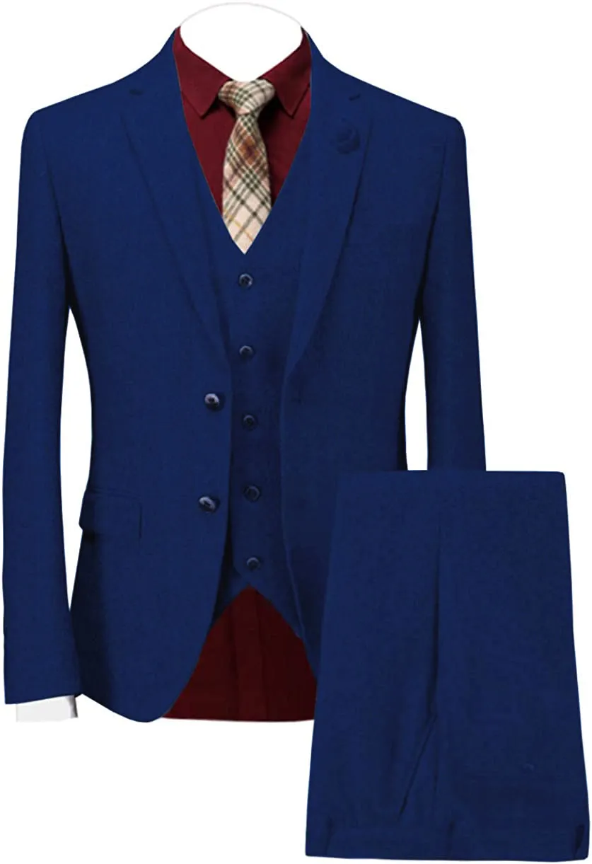 Men's Casual 3 Piece Men's Suit Classic Herringbone Notch Lapel Tuxedo (Blazer   Vest   Pants)