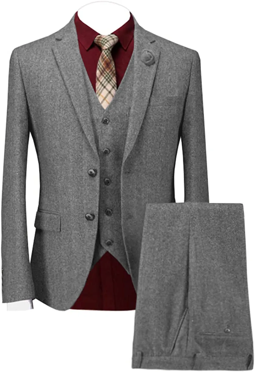 Men's Casual 3 Piece Men's Suit Classic Herringbone Notch Lapel Tuxedo (Blazer   Vest   Pants)