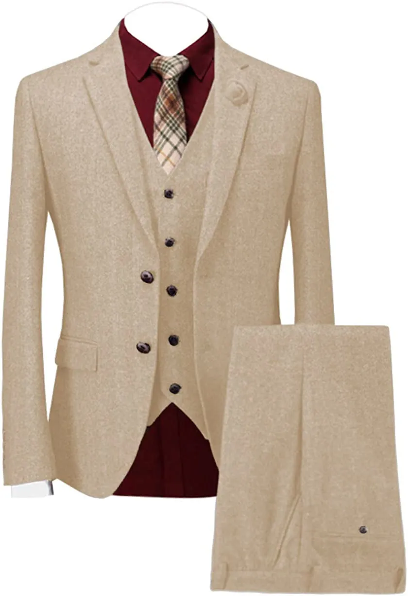 Men's Casual 3 Piece Men's Suit Classic Herringbone Notch Lapel Tuxedo (Blazer   Vest   Pants)