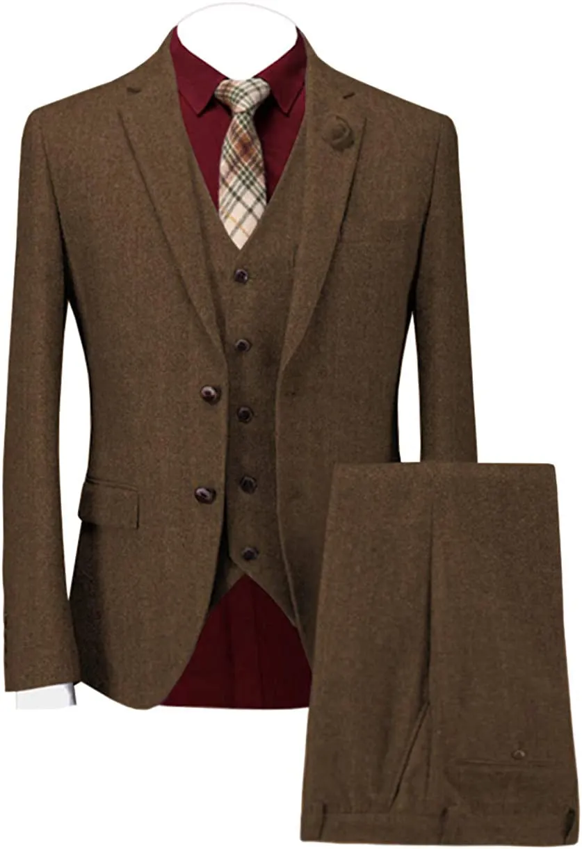 Men's Casual 3 Piece Men's Suit Classic Herringbone Notch Lapel Tuxedo (Blazer   Vest   Pants)