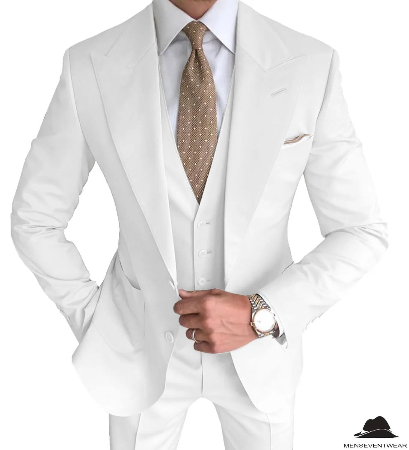 Men's Formal 3 Pieces Slim Fit Flat Peak Lapel Tuxedos (Blazer vest Pants)