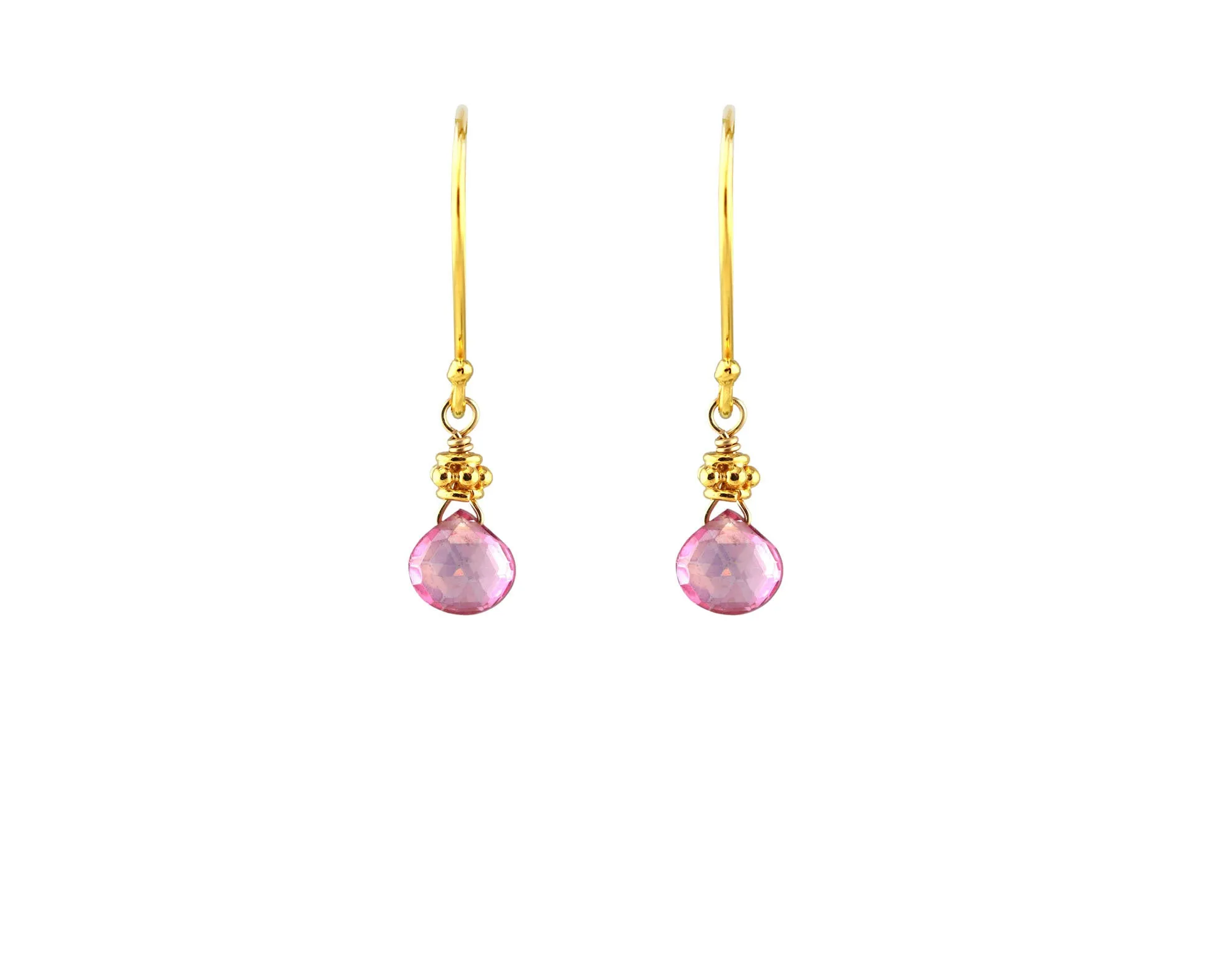 Pink Topaz Tiny Gold Earrings