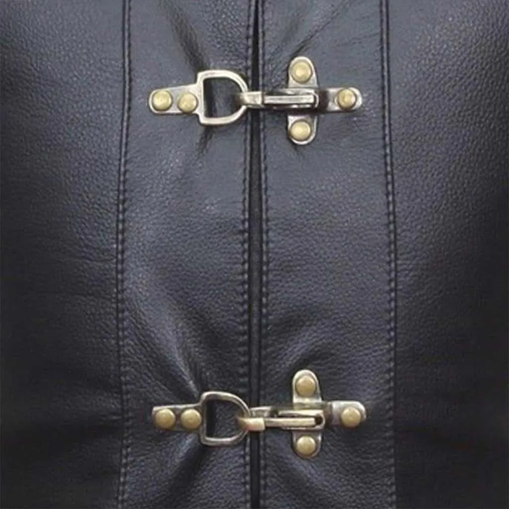 RIDERACT® Adjustable Leather Vest Black with Antique Clasps Closure