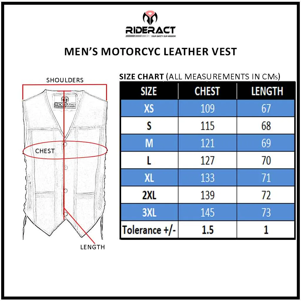 RIDERACT® Adjustable Leather Vest Black with Antique Clasps Closure