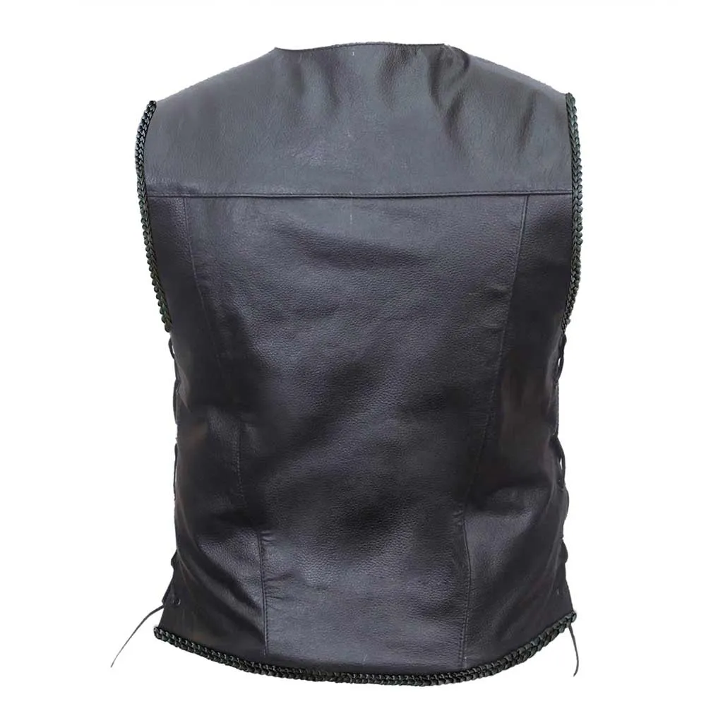 RIDERACT® Adjustable Leather Vest Black with Antique Clasps Closure