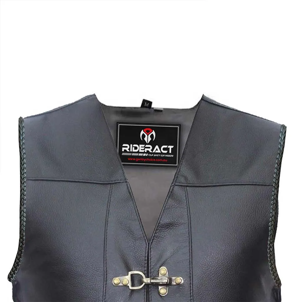 RIDERACT® Adjustable Leather Vest Black with Antique Clasps Closure