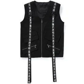 Safari Style Black Ribbon Print Vest
