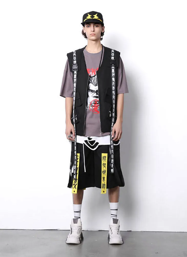 Safari Style Black Ribbon Print Vest