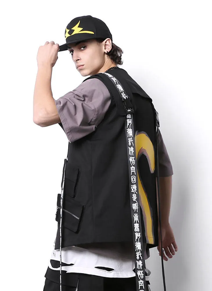 Safari Style Black Ribbon Print Vest