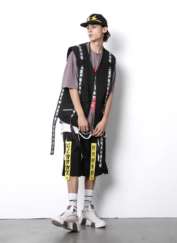 Safari Style Black Ribbon Print Vest