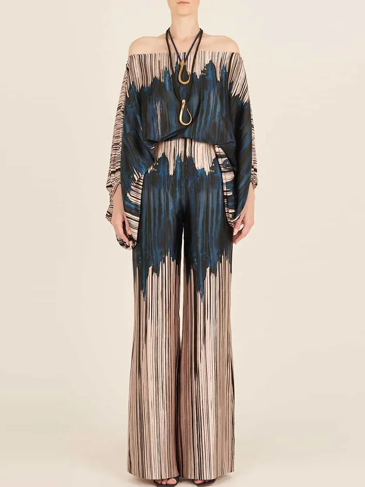 Slash Neck Long Batwing Sleeve Wide Leg Pants Outfit