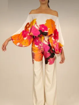 Slash Neck Long Batwing Sleeve Wide Leg Pants Outfit