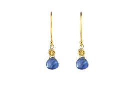 Tiny Gold Bright Blue Kyanite Earrings