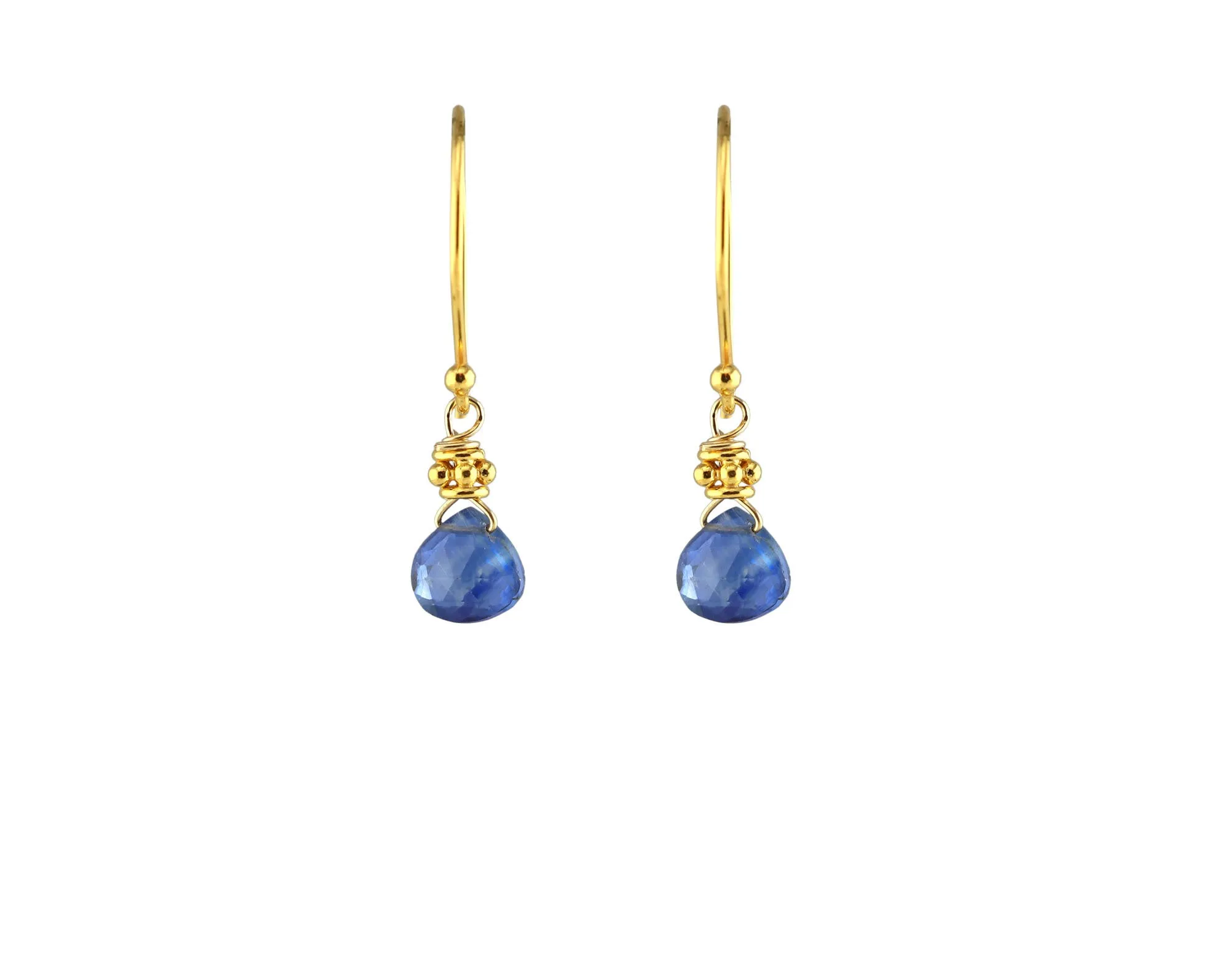 Tiny Gold Bright Blue Kyanite Earrings