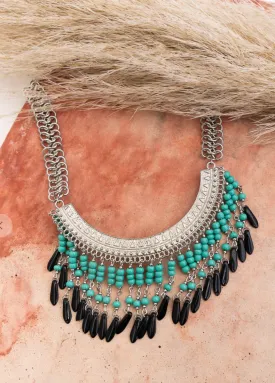 Turquoise Bohemian Fringe Bib Necklace