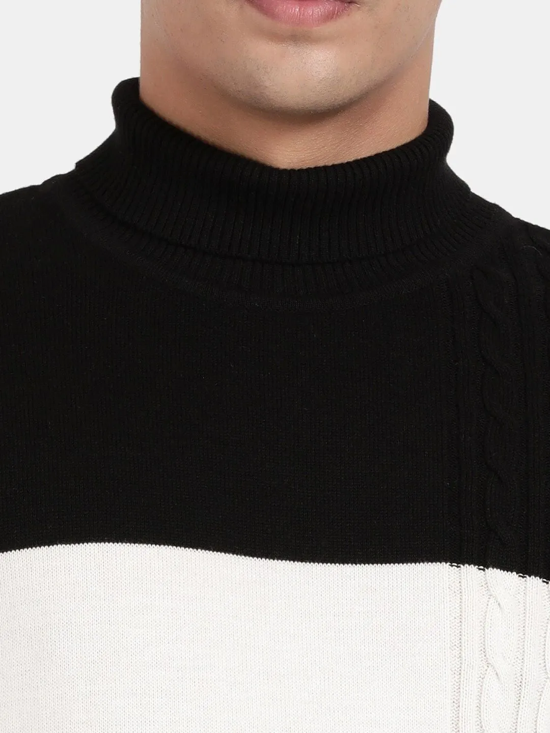 Turtle Neck Color Block Full Sleeve Pullover