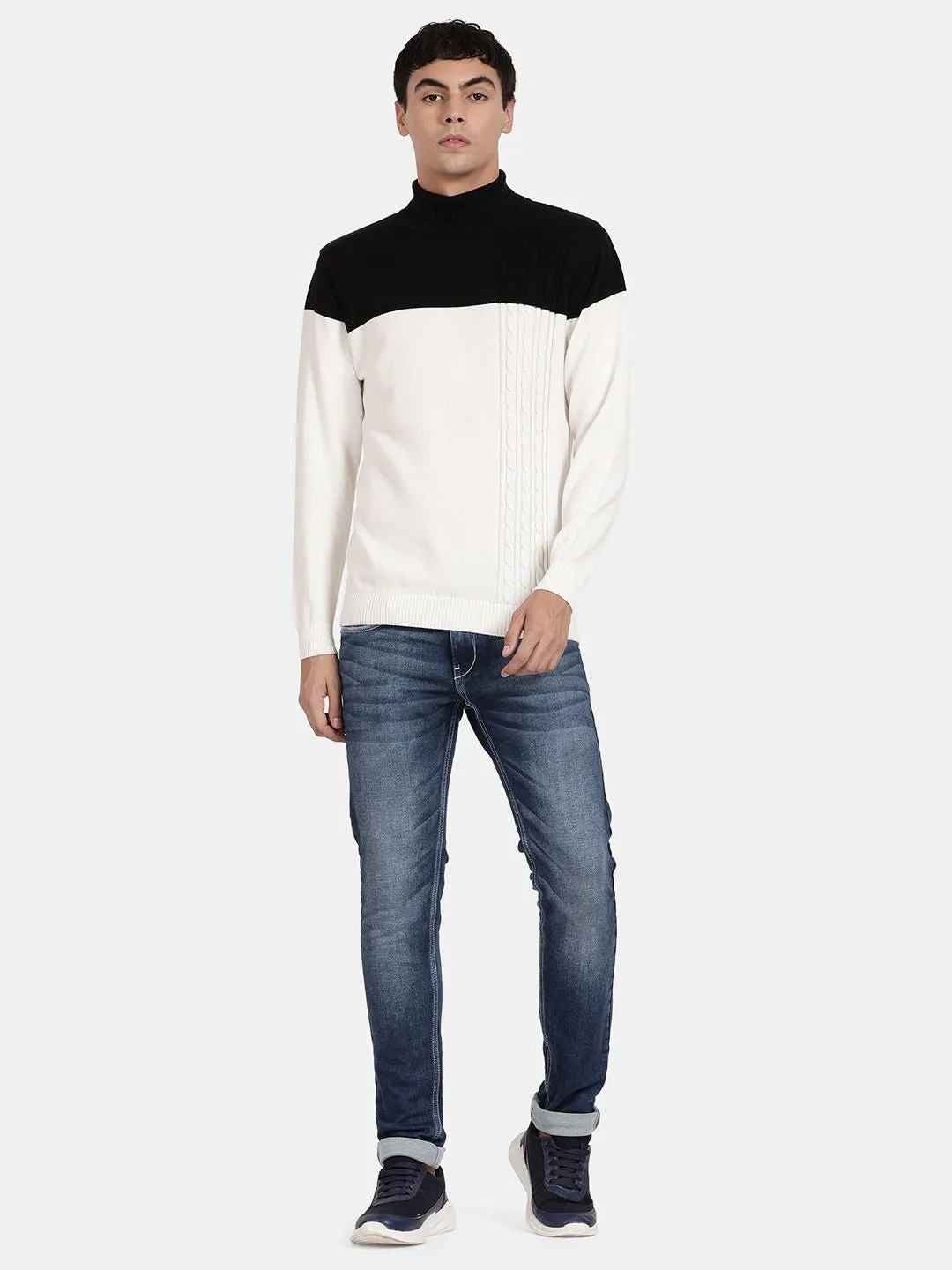 Turtle Neck Color Block Full Sleeve Pullover