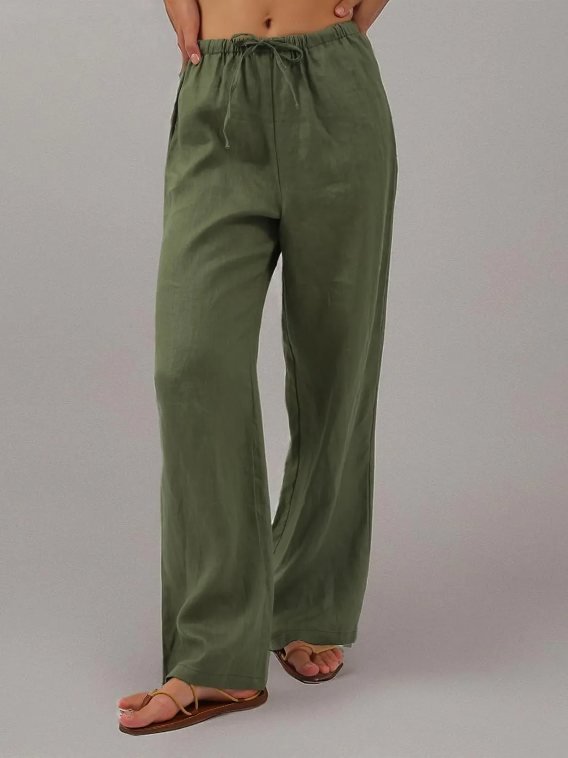 Women's 100% Linen Wide Leg Pants with Pockets